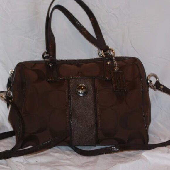 Coach Signature Stripe Satchel Carryall Convertible Shoulder Bag HandBag F 24364 - Picture 2 of 8